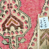 4’4 x 7’5 Vintage Oushak Rug Muted Pink, Seafoam Green & Caramel