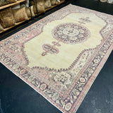 6’5 x 10’10 Vintage Oushak Rug Muted Pink, Purple and Beige