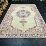 6’5 x 10’10 Vintage Oushak Rug Muted Pink, Purple and Beige