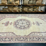 6’5 x 10’10 Vintage Oushak Rug Muted Pink, Purple and Beige