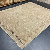 8’6 x 12’ Classic Vintage Rug Muted Beige, Green  &  Tawny Brown