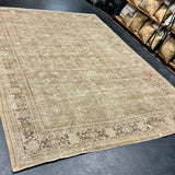 8’6 x 12’ Classic Vintage Rug Muted Beige, Green  &  Tawny Brown