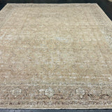 10’ x 13’ Classic Vintage Rug Muted Camel Beige, Sage Green & Charcoal