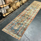 2’10 x 13’ Classic Antique Runner Muted Blues, Reds & Apricot