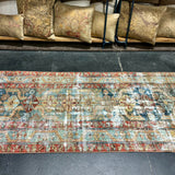 2’10 x 13’ Classic Antique Runner Muted Blues, Reds & Apricot