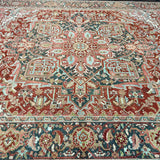 10’4 x 14’ Classic Vintage Heriz Rug Muted Clay, Cream, Rust & Blue