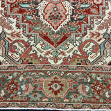 10’4 x 14’ Classic Vintage Heriz Rug Muted Clay, Cream, Rust & Blue