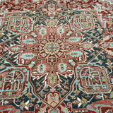 10’4 x 14’ Classic Vintage Heriz Rug Muted Clay, Cream, Rust & Blue