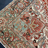 10’4 x 14’ Classic Vintage Heriz Rug Muted Clay, Cream, Rust & Blue