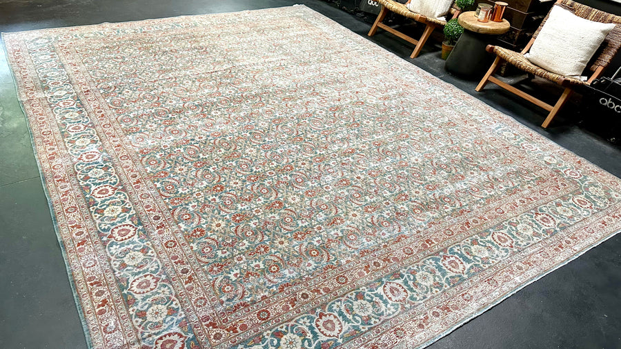 9’10 x 12’9 Classic Antique Rug Muted Blue, Red & Gray