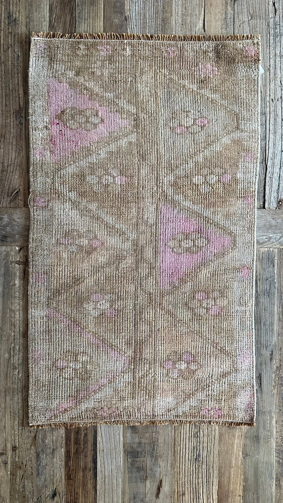 1’7 x 2’7 Antique Kars Rug Muted Camel Beige + Beige and Pale Pink