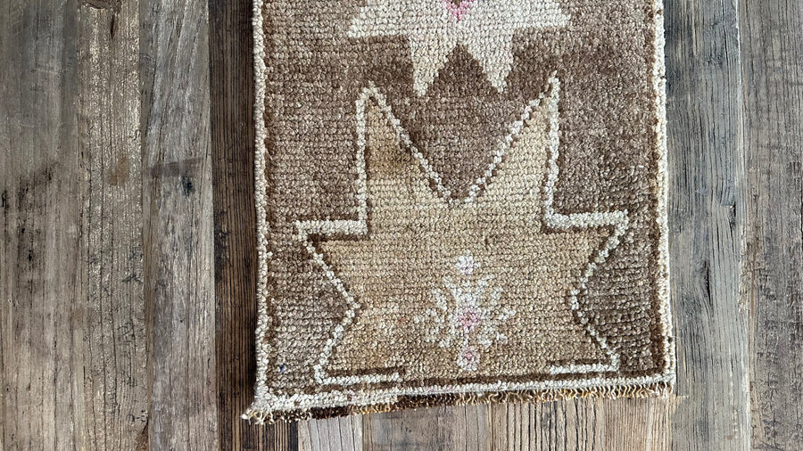 1’1 x 2’3 Antique Kars Rug Muted Camel Beige + Brown