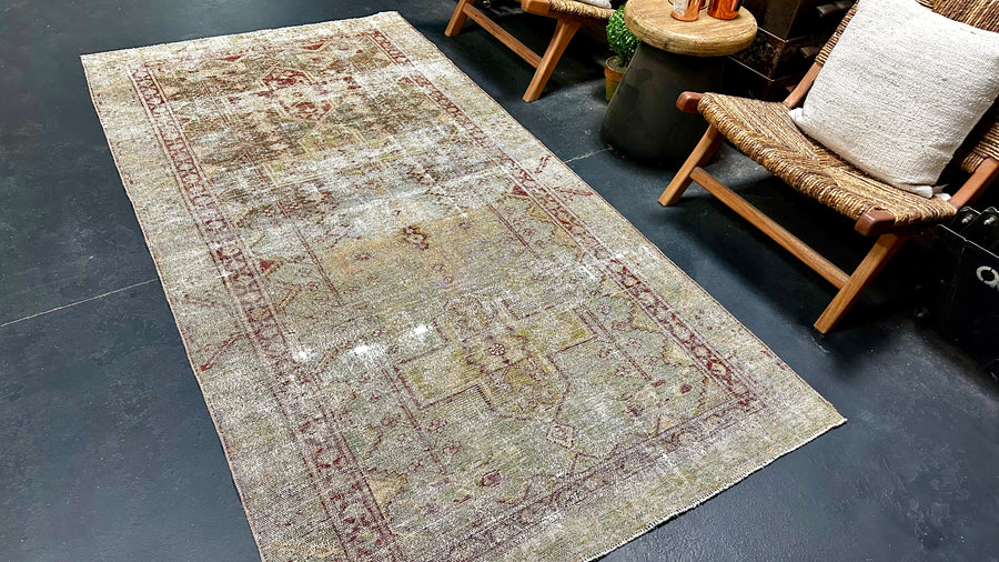 4’2 x 8’1 Classic Antique Rug Muted Slate, Seafoam, Clay, Taupe &  Burgandy