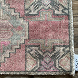 1’5 x 2’9 Vintage Oushak Mat Muted Pink, Powder Blue and Gray