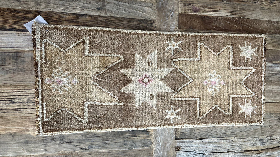 1’1 x 2’3 Antique Kars Rug Muted Camel Beige + Brown