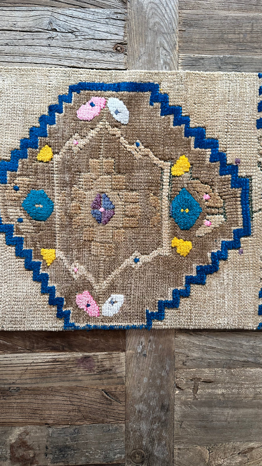 1’4 x 2’7 Antique Cappadocian Rug Muted Camel Beige + Indigo Blue