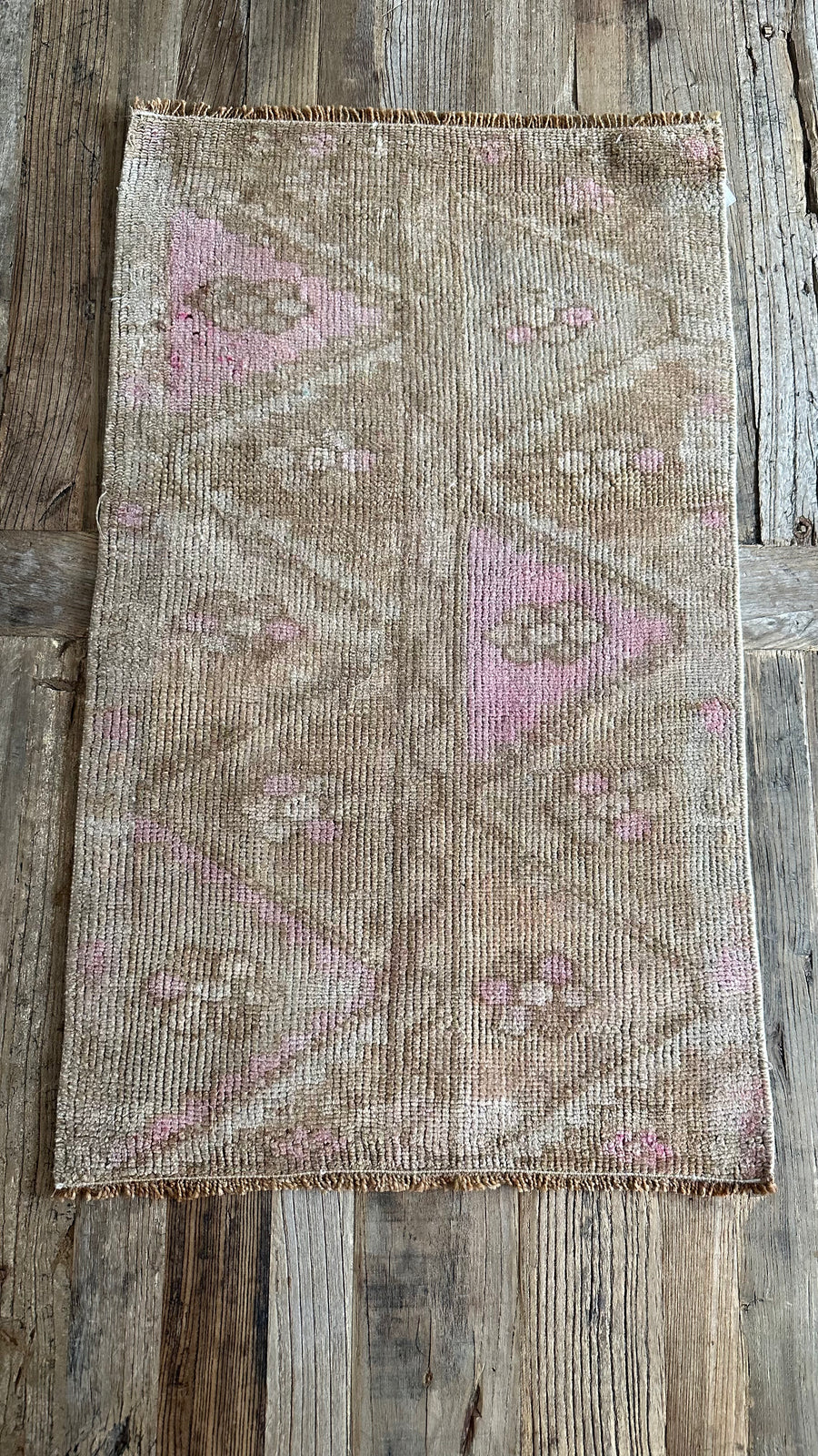 1’7 x 2’7 Antique Kars Rug Muted Camel Beige + Beige and Pale Pink