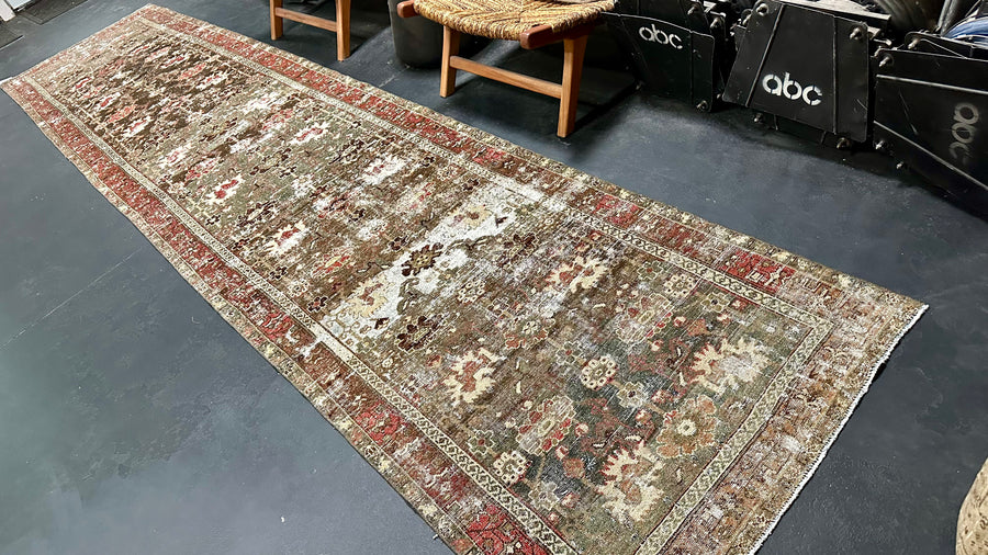 3’6 x 15’10 Classic Antique Runner Muted Clay Green, Wine & Brown