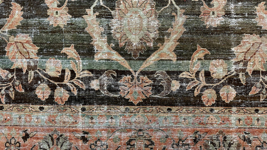 11’ x 20’ Classic Antique Rug Muted Sage Green, Terra Cotta and Espresso Brown