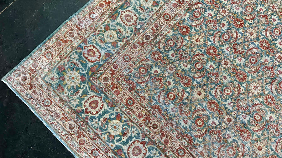 9’10 x 12’9 Classic Antique Rug Muted Blue, Red & Gray