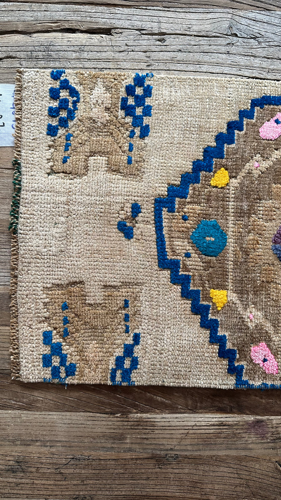 1’4 x 2’7 Antique Cappadocian Rug Muted Camel Beige + Indigo Blue