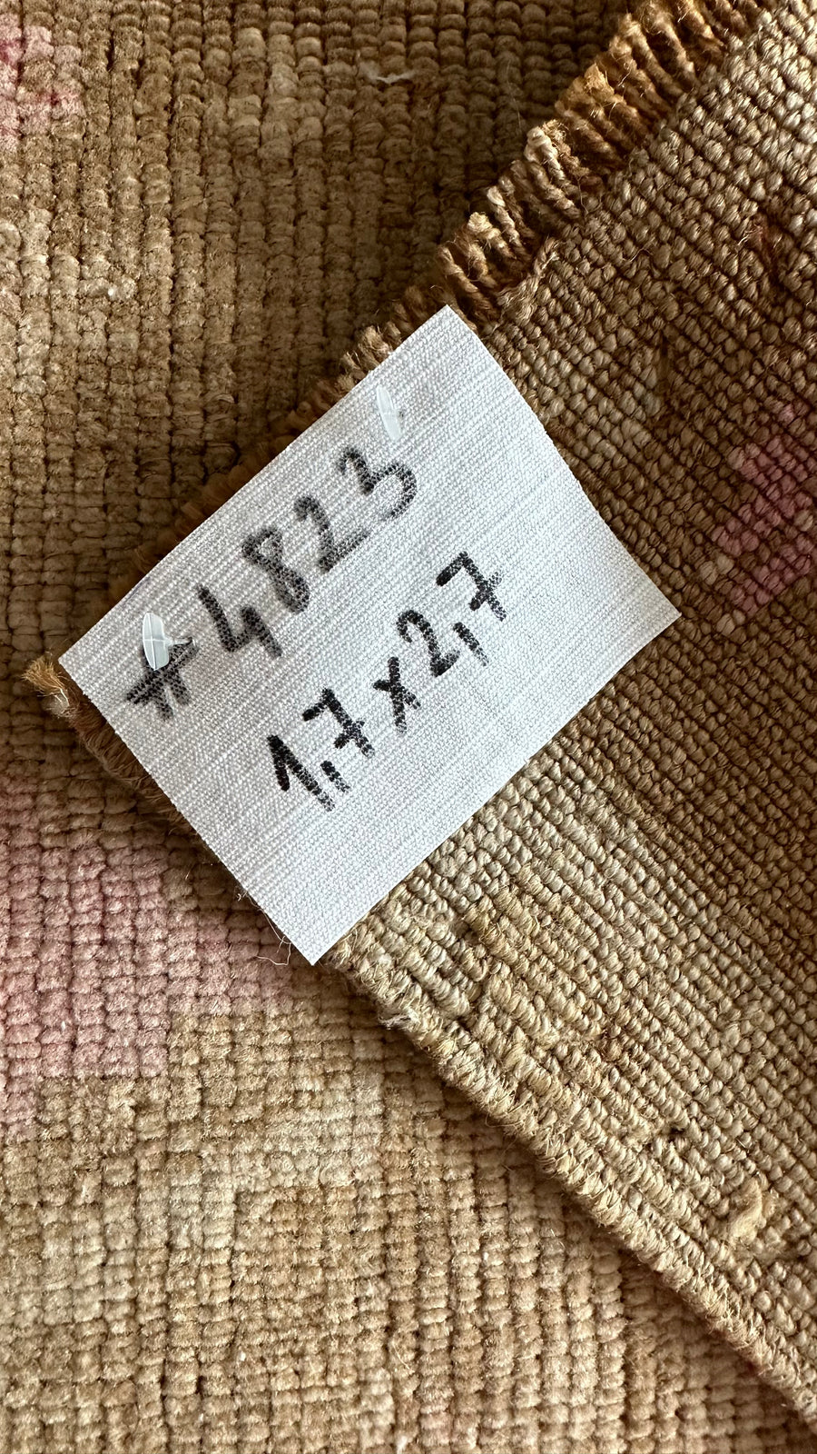 1’7 x 2’7 Antique Kars Rug Muted Camel Beige + Beige and Pale Pink