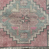 1’5 x 2’9 Vintage Oushak Mat Muted Pink, Powder Blue and Gray