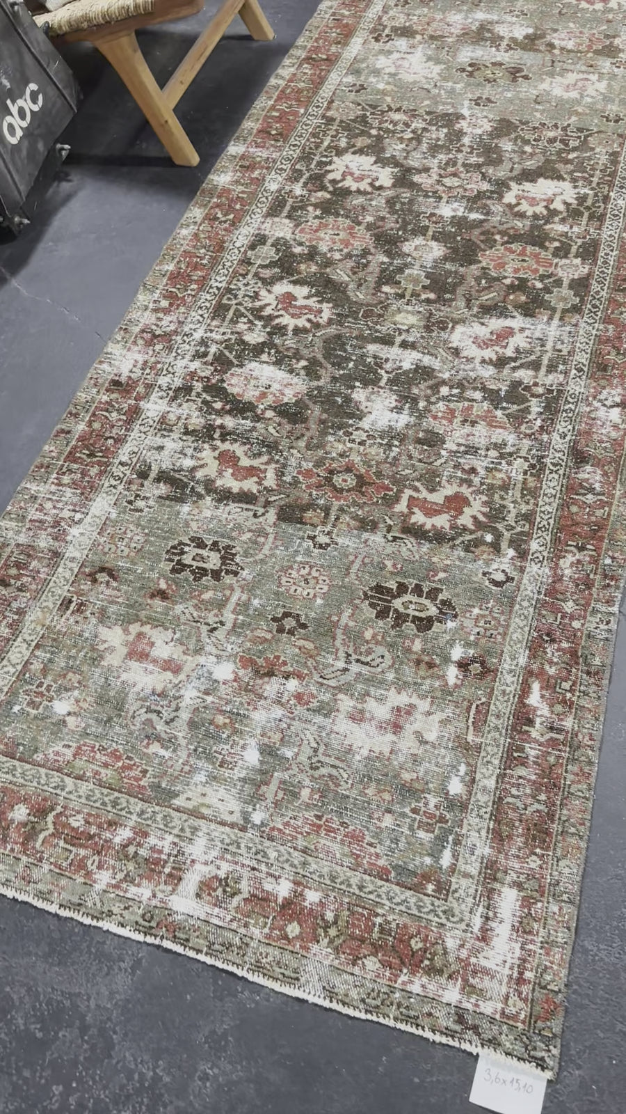 3’6 x 15’10 Classic Antique Runner Muted Clay Green, Wine & Brown