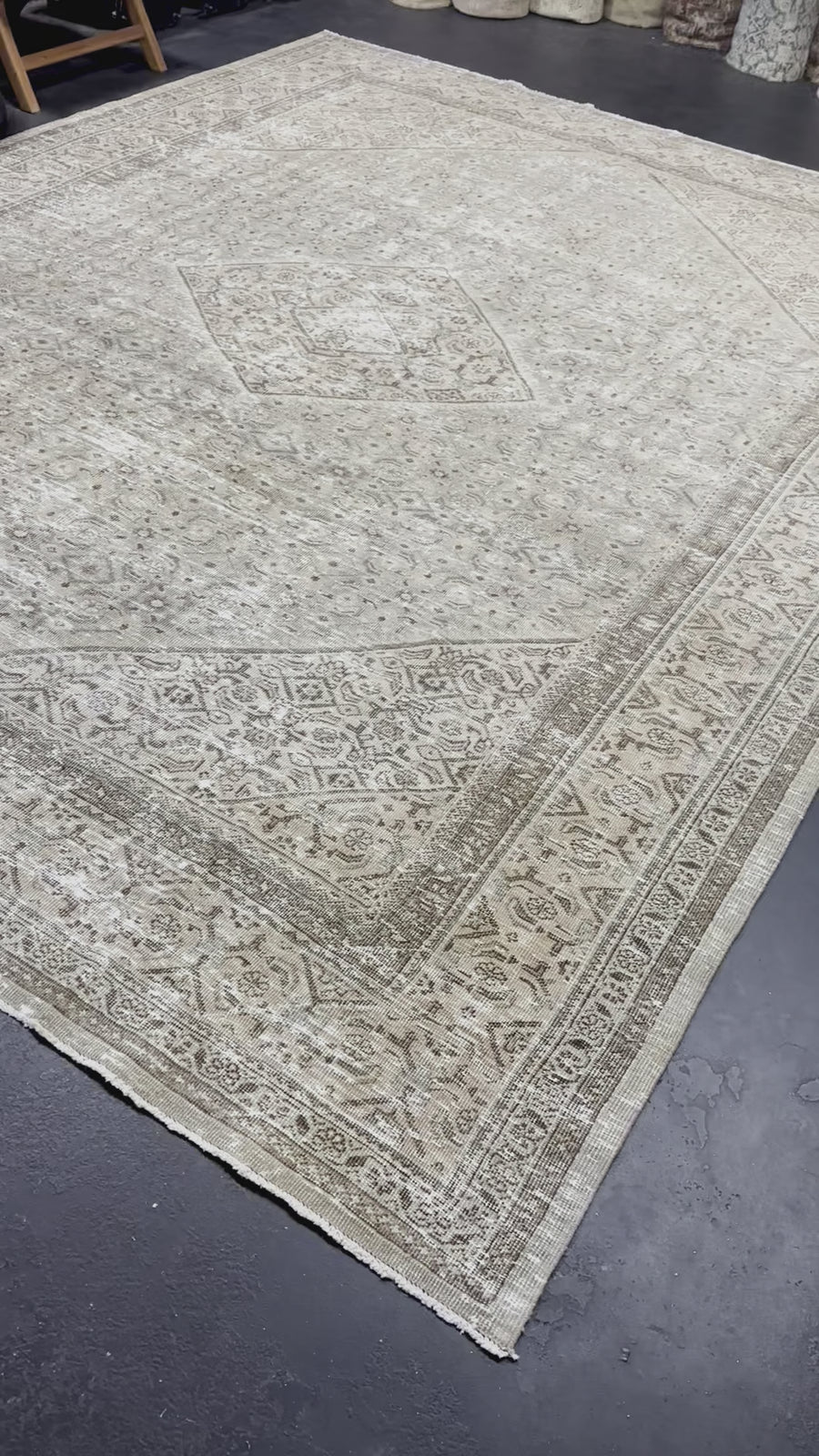 9’7  x 12’6 Classic Vintage Rug Muted Gray, Warm Beige, Brown + Green