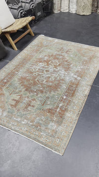 4’6 x 6’9 Classic Antique Rug Muted Rust, Green & Gray