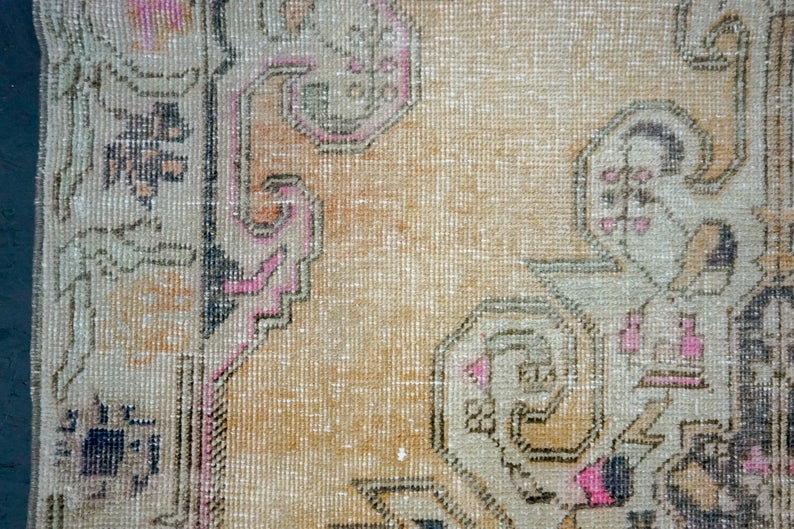 3'8 x 6'9 Oushak Rug Muted Terra Cotta, Light Gray and Pink