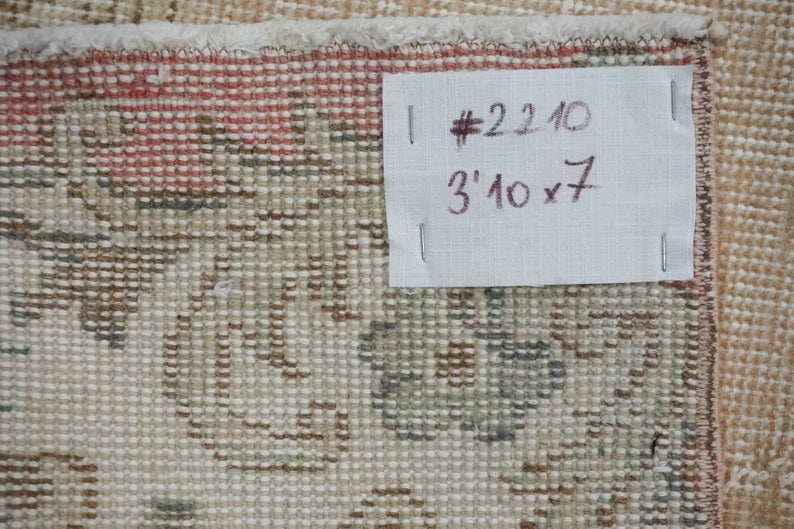 4 X 7 Oushak Rug Faded Blush Green & Pink + Roses