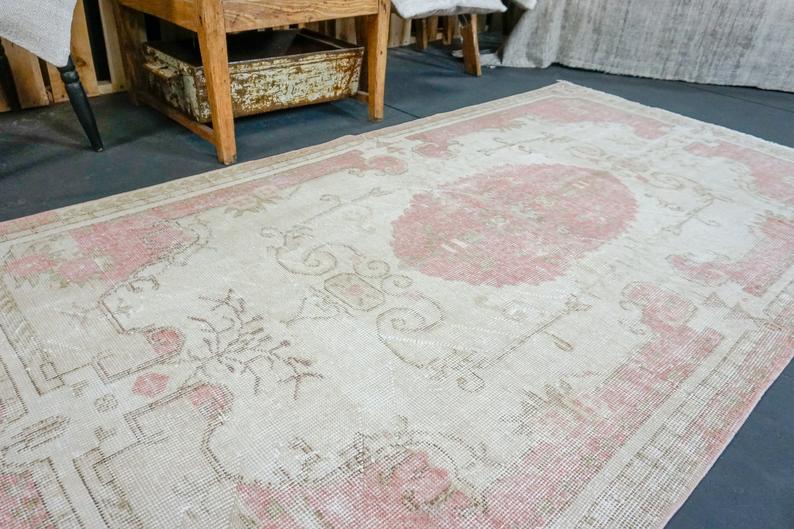 4' X 7' Oushak Rug Faded Red + Beige