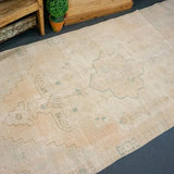 4'2 x 8'9 Oushak Rug Faded Terra Cotta Blush, Turquoise, Gray and Cream