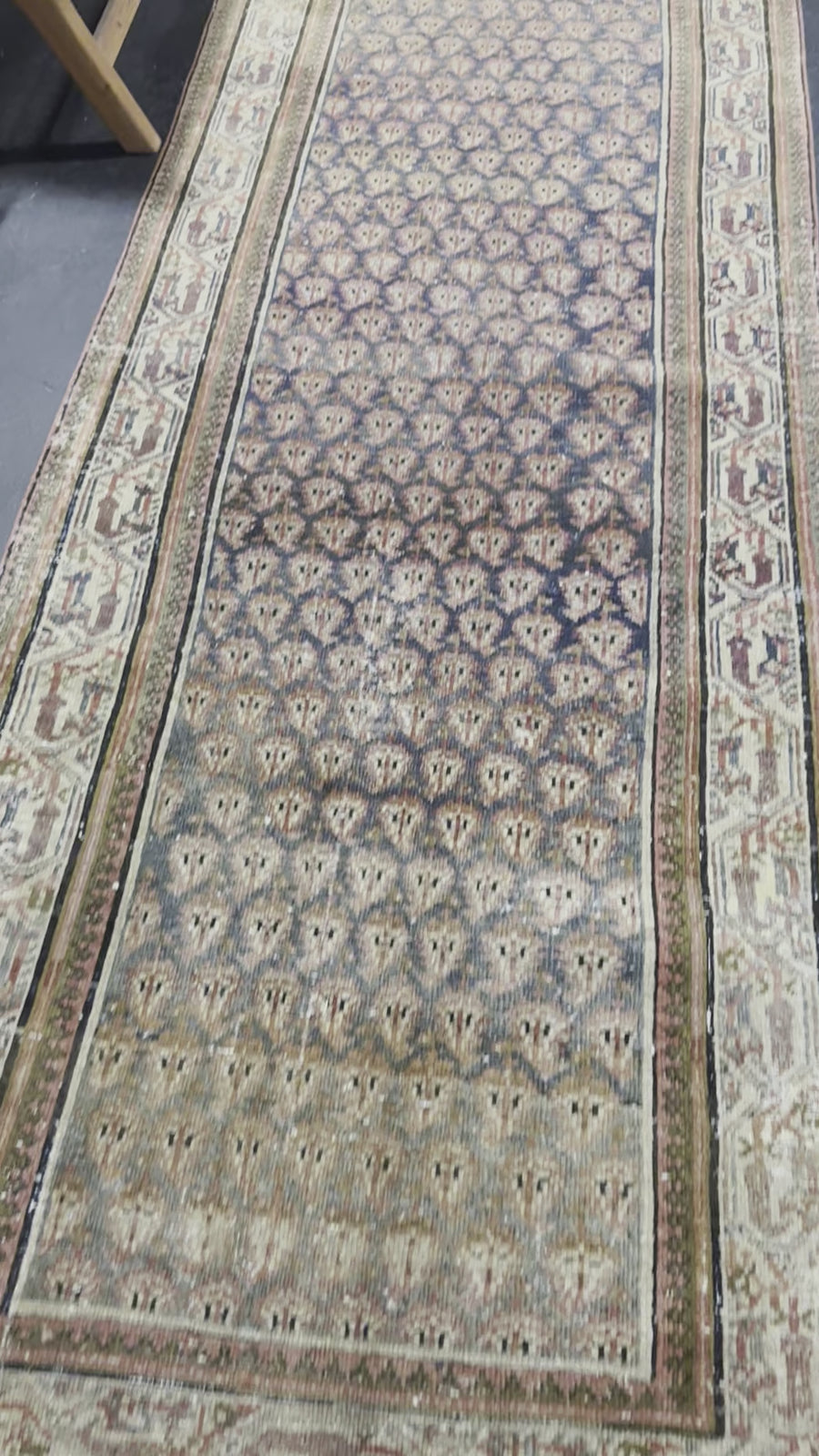 3’5  x 20’5 Classic Antique Runner Muted Blue-Black, Gray & Copper