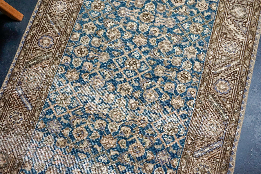3’7 x 14’5 Classic Vintage Runner Indigo Blue, Beige + Brown SB