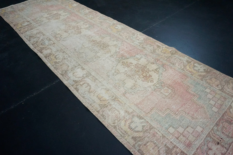 Turkish Oushak Runner 2’11 x 9’5 Pink & Blue