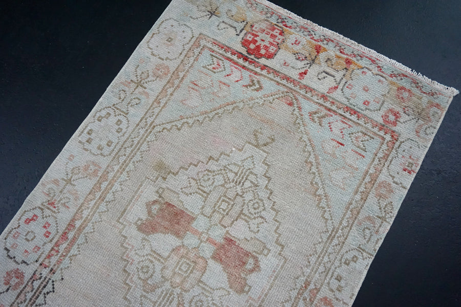 Turkish Oushak Runner 2’7 x 9’8 Pink & Blue