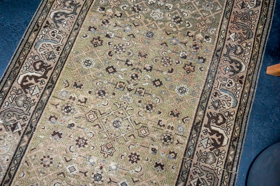 3’5 x 10’6 Classic Vintage Runner Muted Gold + Brown & Blush- Beige