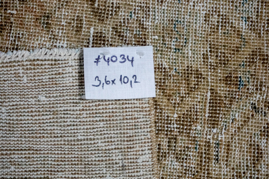 3’6 x 10’2 Classic Vintage Runner Beige + Turquoise Blue & Brown SB