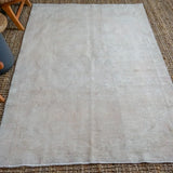 4’6 x 7’9 Oushak Rug Muted Gray, Pink and Olive Vintage Carpet
