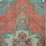 2’10 x 9’6 Vintage Turkish Runner Muted  Red, Blue and Gray