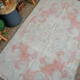 4’4 x 7’6 Oushak Rug Muted Gray, Red + Blue Vintage Carpet