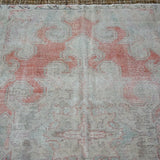 4’4 x 7’6 Oushak Rug Muted Gray, Red + Blue Vintage Carpet