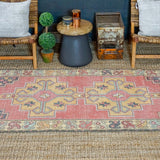 3’10 x 8’5 Oushak Rug Muted Red, Golden Apricot and Gray Vintage Carpet '3143