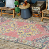 3’10 x 8’5 Oushak Rug Muted Red, Golden Apricot and Gray Vintage Carpet '3143