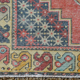 3’10 x 8’5 Oushak Rug Muted Red, Golden Apricot and Gray Vintage Carpet '3143
