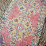 3’10 x 8’5 Oushak Rug Muted Red, Golden Apricot and Gray Vintage Carpet '3143