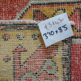 3’10 x 8’5 Oushak Rug Muted Red, Golden Apricot and Gray Vintage Carpet '3143