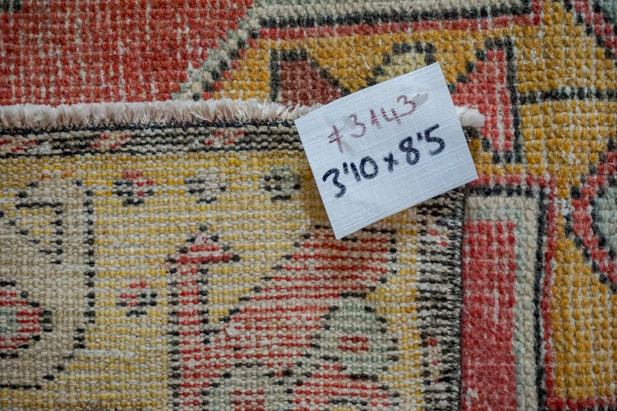 3’10 x 8’5 Oushak Rug Muted Red, Golden Apricot and Gray Vintage Carpet